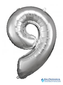 Balon 9 srebrni številka